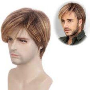 STfantasy Short Layered Natural Hair Wig for Men Men Ombre Brown Color NWT